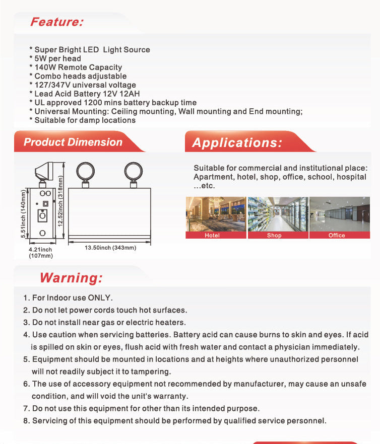 Steel Emergency Battery Pack Unit, 12V 140W (30 min), 2x5W Heads – NX-EMBU12140/5W
