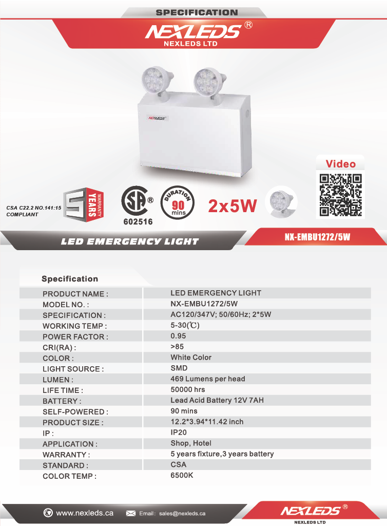 Steel Emergency Battery Unit, 6V 36W (30 min), 2x5W Heads-NX-EMBU636/5W