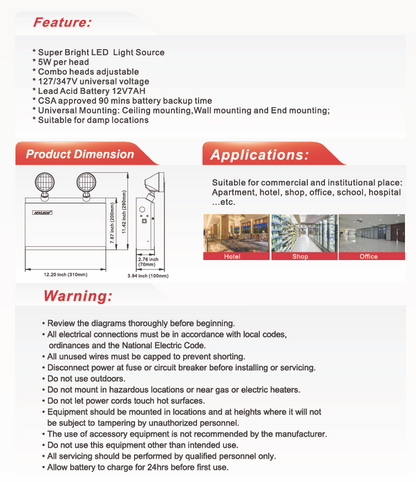 Steel Emergency Battery Pack Unit, 12V 72W (30 min), 2x5W Heads-NX-EMBU1272/5W