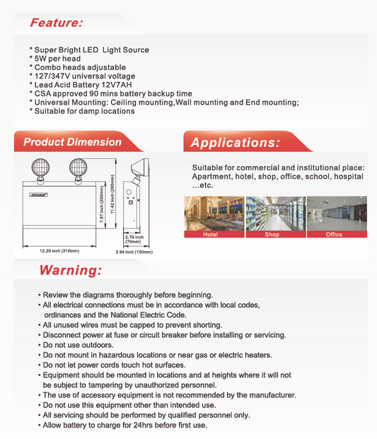 Steel Emergency Battery Unit, 6V 36W (30 min), 2x5W Heads-NX-EMBU636/5W