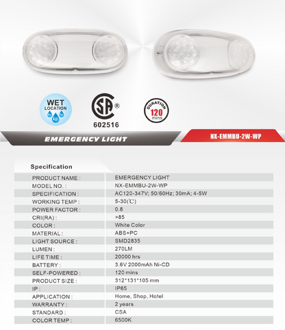 Weatherproof Emergency Bug-Eye Light, 2x2W-NX-EMMBU-2W-WP