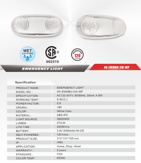 Weatherproof Emergency Bug-Eye Light, 2x2W-NX-EMMBU-2W-WP