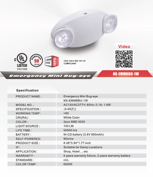 Mini Emergency Bug-Eye Light, 1.6W – NX-EMMBBU-1W