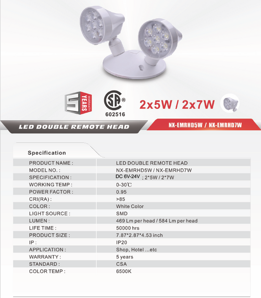 Double Remote Emergency Head, 7W-NX-EMRHD7W