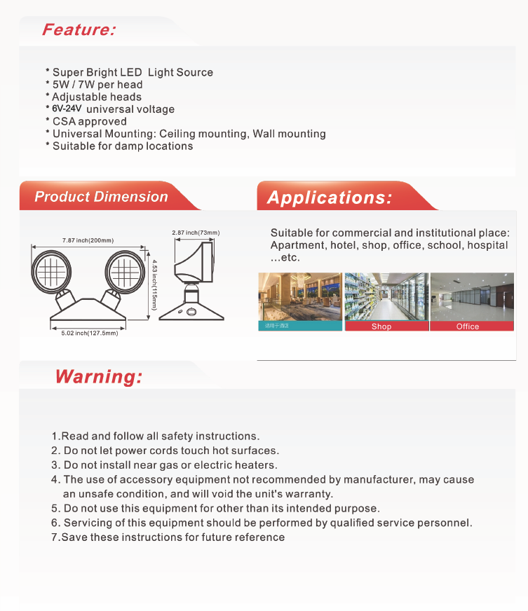 Double Remote Emergency Head, 7W-NX-EMRHD7W