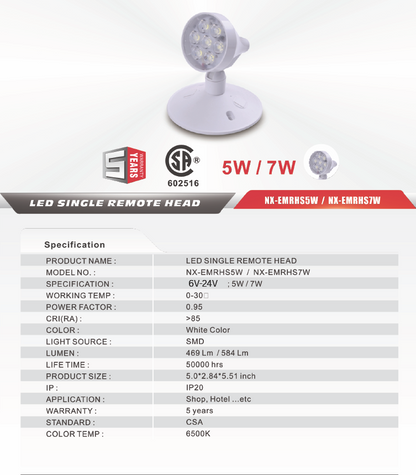 Single Remote Emergency Head, 5W- NX-EMRHS5W