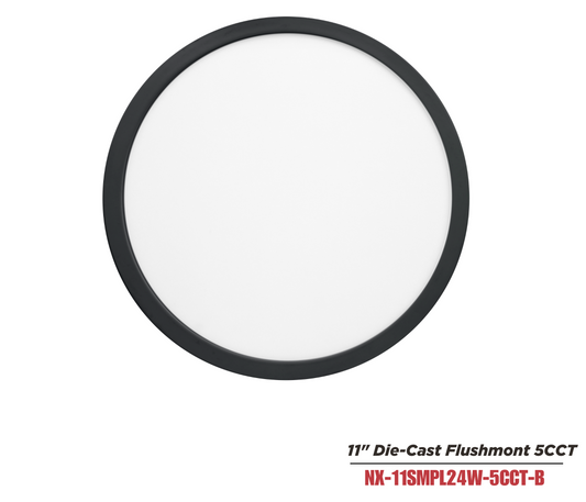 11 inch LED Die-Cast Flush Mount Panel Light, Black,CRI.90, NX-11SMPL24W-5CCT-B