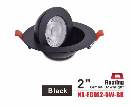 2" Floating Gimbal LED Downlight, Black, NX-FGDL2-5W-BK