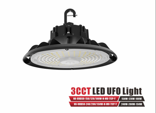 LED UFO High Bay, Wattage-Select 150-240W, 3CCT-NX-UHBS8-240-200-150W-H-MV-TCP