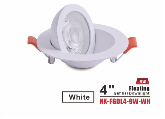 4" Floating Gimbal LED Downlight, White NX-FGDL4-9W-WH