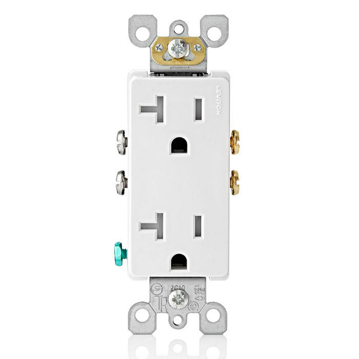 Leviton 20A tamper-resistant Decora duplex outlet in white
