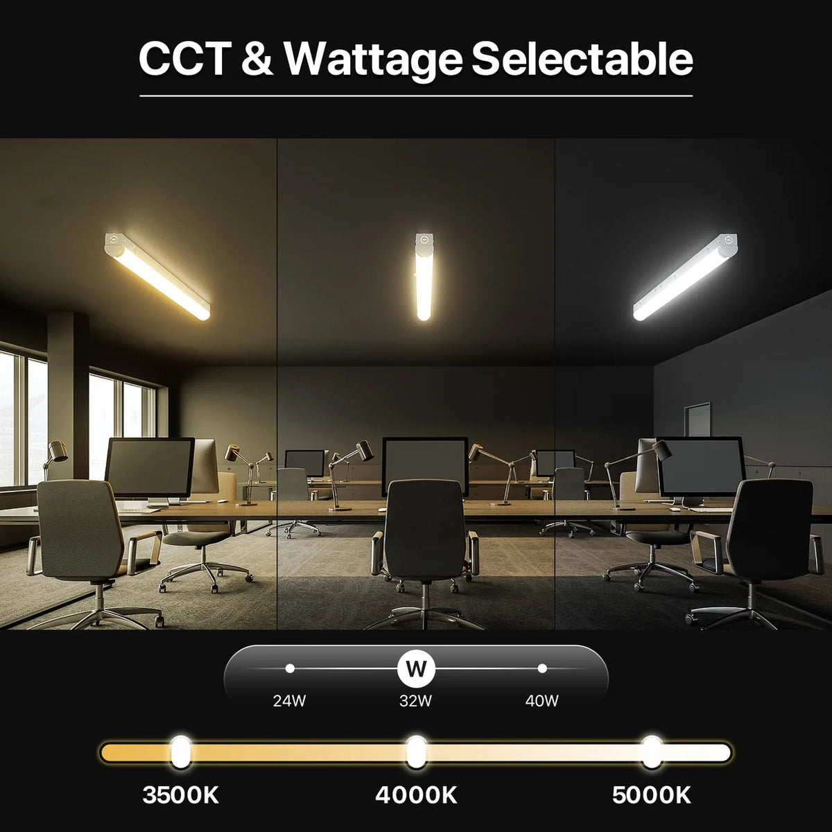 4 ft Slim LED Linear Low Bay / Strip Light, Wattage-Select 24-40W, 3CCT-NX-LLS4F40W