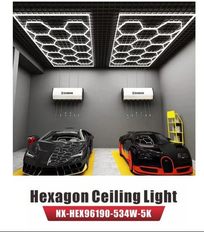 LED Hexagon Garage / Shop Light, 8ft x 16ft -534W, ETL Certified, 5000K (NX-HEX96190-534W-5K)