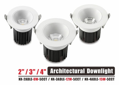 2" / 3" / 4" Architectural LED Downlight- 5CCT Selectable-CRI>90-White.