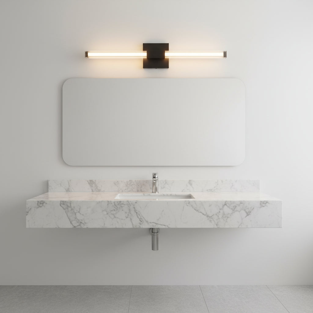 Nexled LED Vanity Light — 12W, 1200lm, Ribbed Clear Bar, 3CCT, Sand Black (ETL)