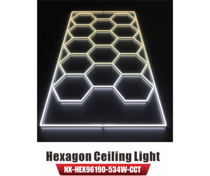 LED Hexagon Garage / Shop Light, 8ft x 16ft -534W, ETL Certified, 3CCT (NX-HEX96190-534W-3CCT