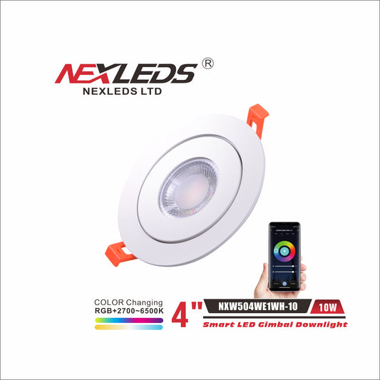 Smart RGBCW LED Gimbal Downlight, WiFi + Bluetooth-NXW504WE1WH-10