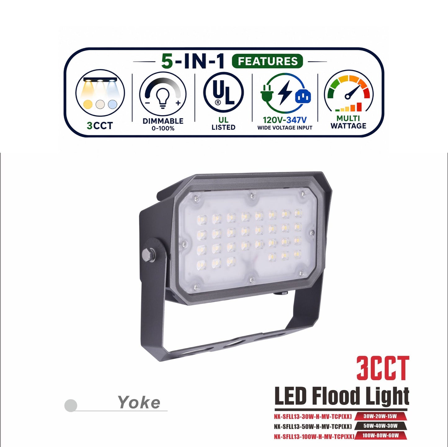 3CCT LED Flood Light, Knuckle Mount 60-100W – NXSFLL-13-100W