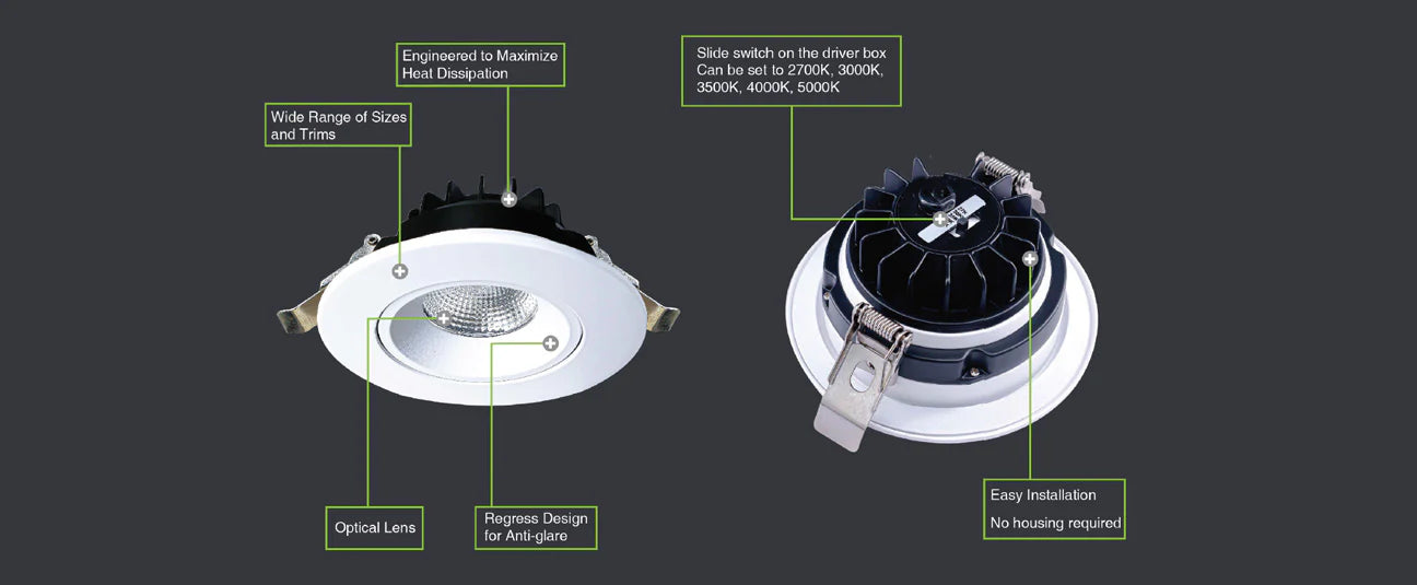 4" LED Flat Regressed Gimbal Pot Light — 12W, 5CCT, Round