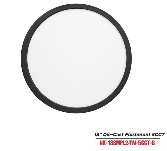 13 inch LED Die-Cast Flush Mount Panel Light, Black,CRI>90, NX-13SMPL24W-5CCT-B
