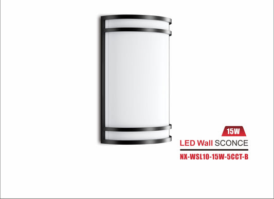 LED Wall Sconce, Black ,15W 5CCT (NX-WSL10-15W-5CCT-B)