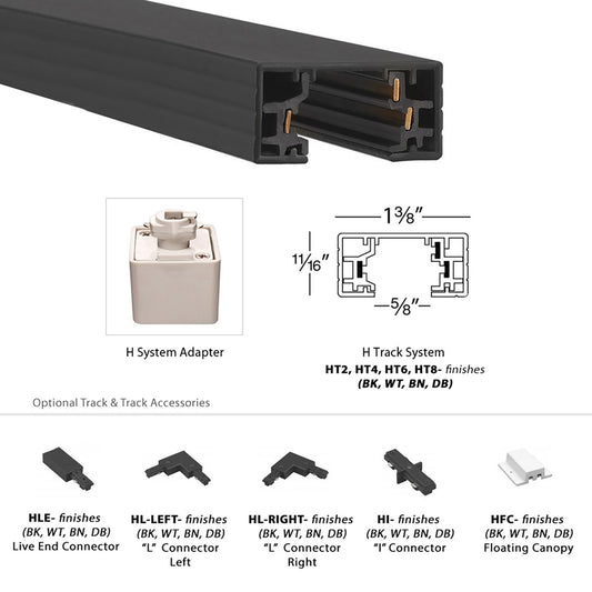Votatec H-Track Rail 4 ft , 3 wire, Single Circuit led track , White or Black