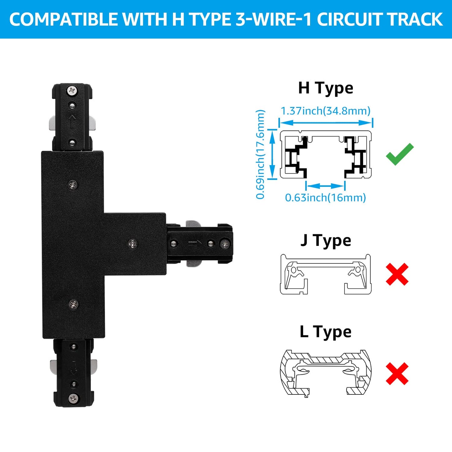 H-Track T-Connector — White or Black