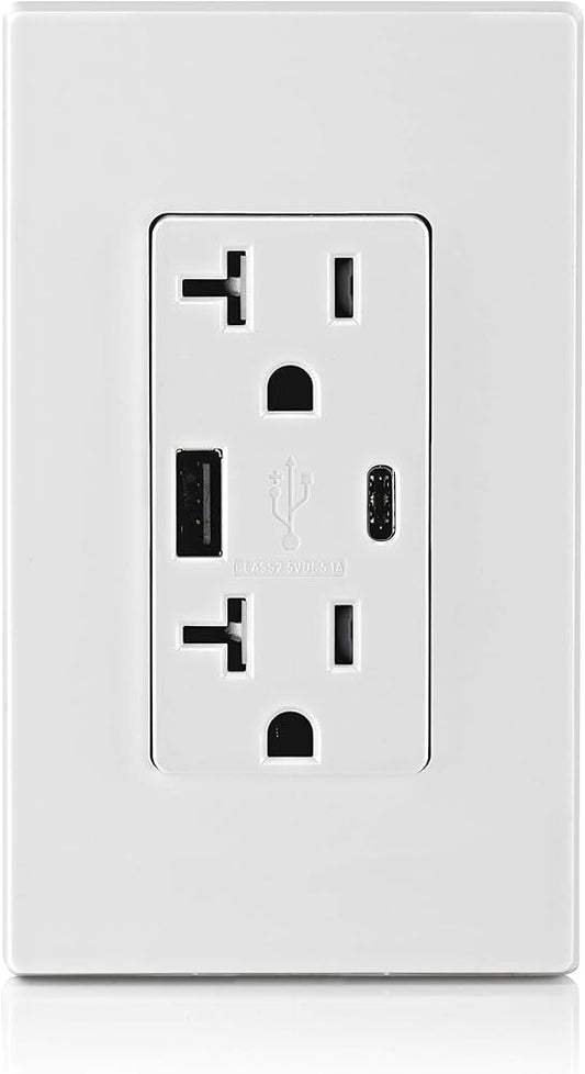 20A USB Receptacle Type A+C, Tamper-Resistant, 5V DC 4.8A
