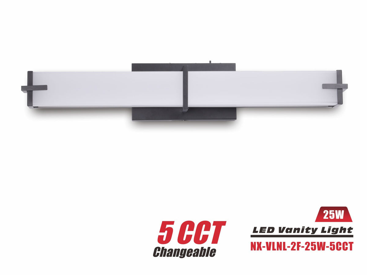 LED Rectangular Vanity Light, Black, 2FT-25W-5CCT (NX-VLNL-2F-25W-5CCT-B)