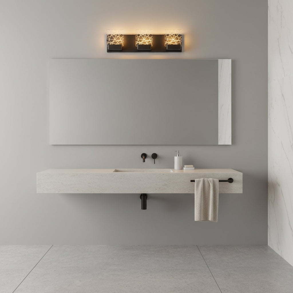 Nexled LED Vanity Light — 21W, 1350lm, 3-Light Patterned Glass, 3CCT, Sand Black (ETL)
