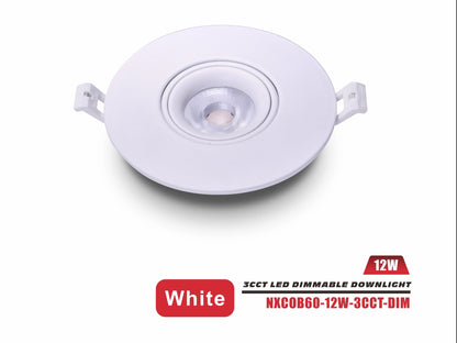 4" COB LED Dimmable Gimbal Downlight, White-NXCOB60-12W-3CCT-DIM-W