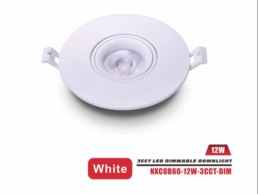 4" COB LED Dimmable Gimbal Downlight, White-NXCOB60-12W-3CCT-DIM-W