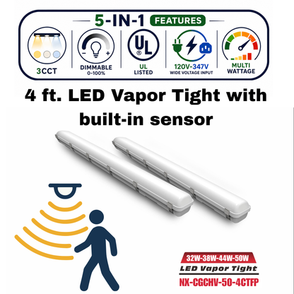 4 ft LED Vapor Tight Fixture with Built-In Sensor, IP66 / NEMA 4X (NX-CGCHV-50-4CTFP-SENSOR)