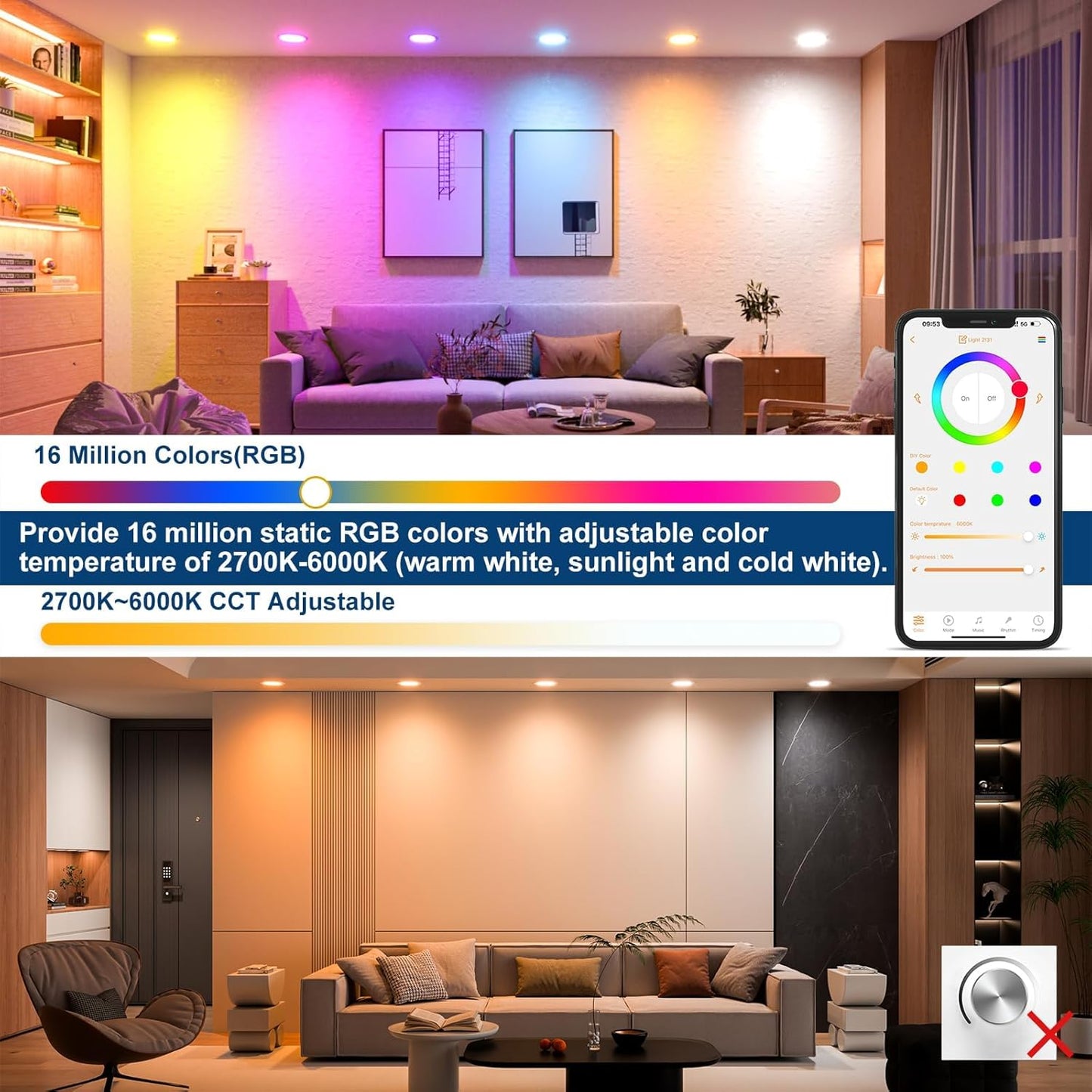 Votatec 4" Slim LED Pot Light  WiFi Smart, RGBCW Dimmable