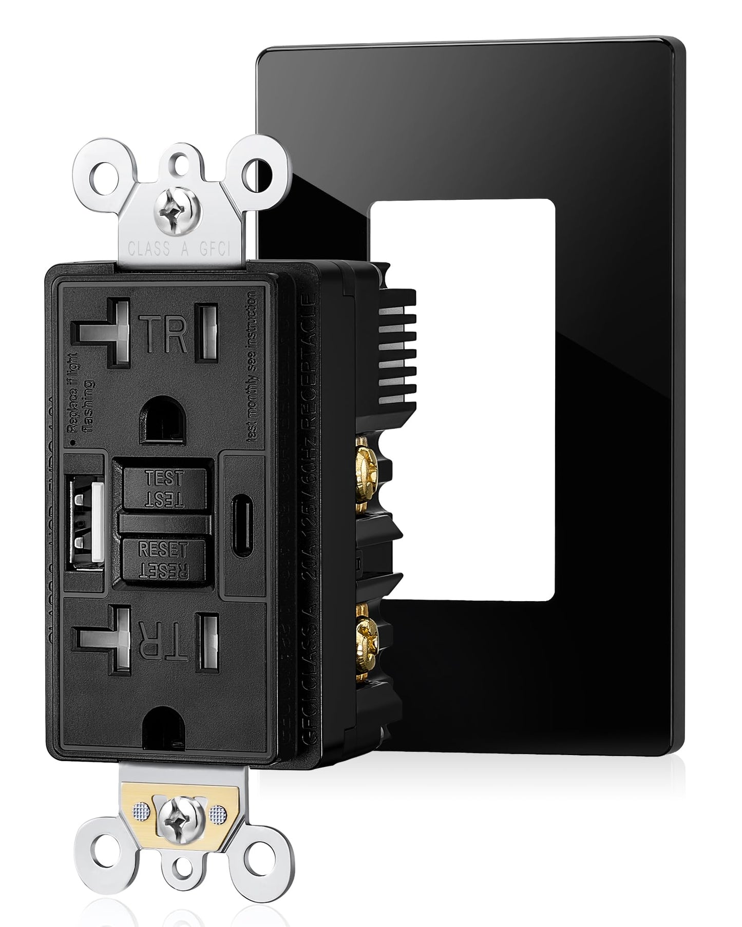 20A GFCI + USB Combo Outlet — Type A+C, Tamper-Resistant, LED Guide Light