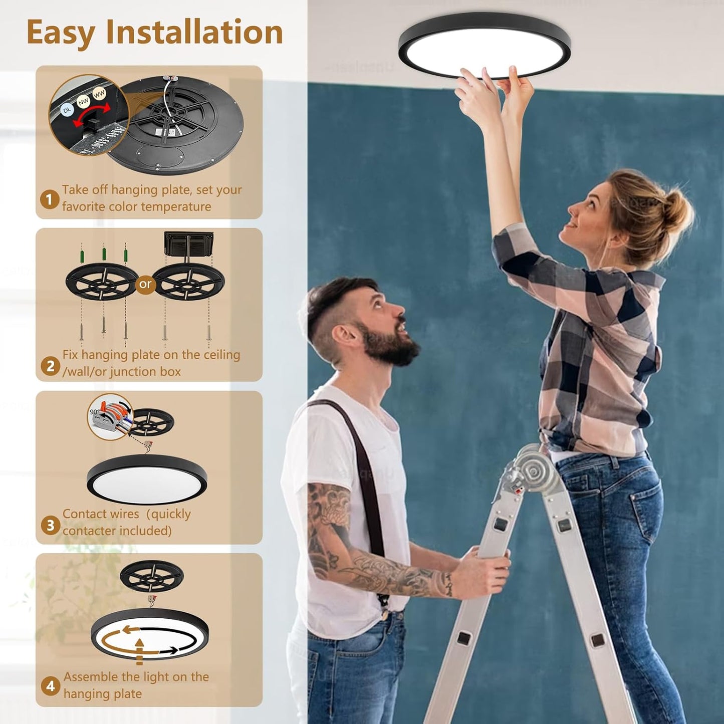 Votatec 16" Round LED Flush Mount  5CCT Adjustable, Dimmable