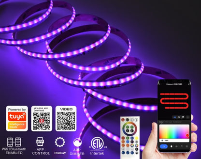 Smart RGBCW COB LED Tape Light Kit, 5M (12mm) -NX-12COB-RGBCW-KIT