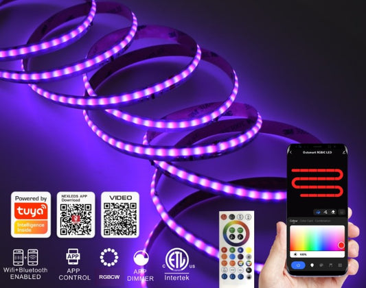 Smart RGBCW COB LED Tape Light Kit, 5M (12mm) -NX-12COB-RGBCW-KIT