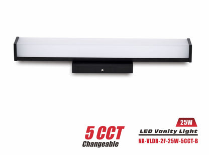 LED Rectangular Vanity Light, Black Trim,2F,25W-5CCT (NX-VLDR-2F-25W-B)