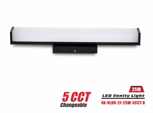LED Rectangular Vanity Light, Black Trim,2F,25W-5CCT (NX-VLDR-2F-25W-B)