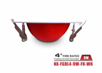 4" Fire-Rated Floating Gimbal LED Downlight, White-NX-FGDL4-9W-FR-WH