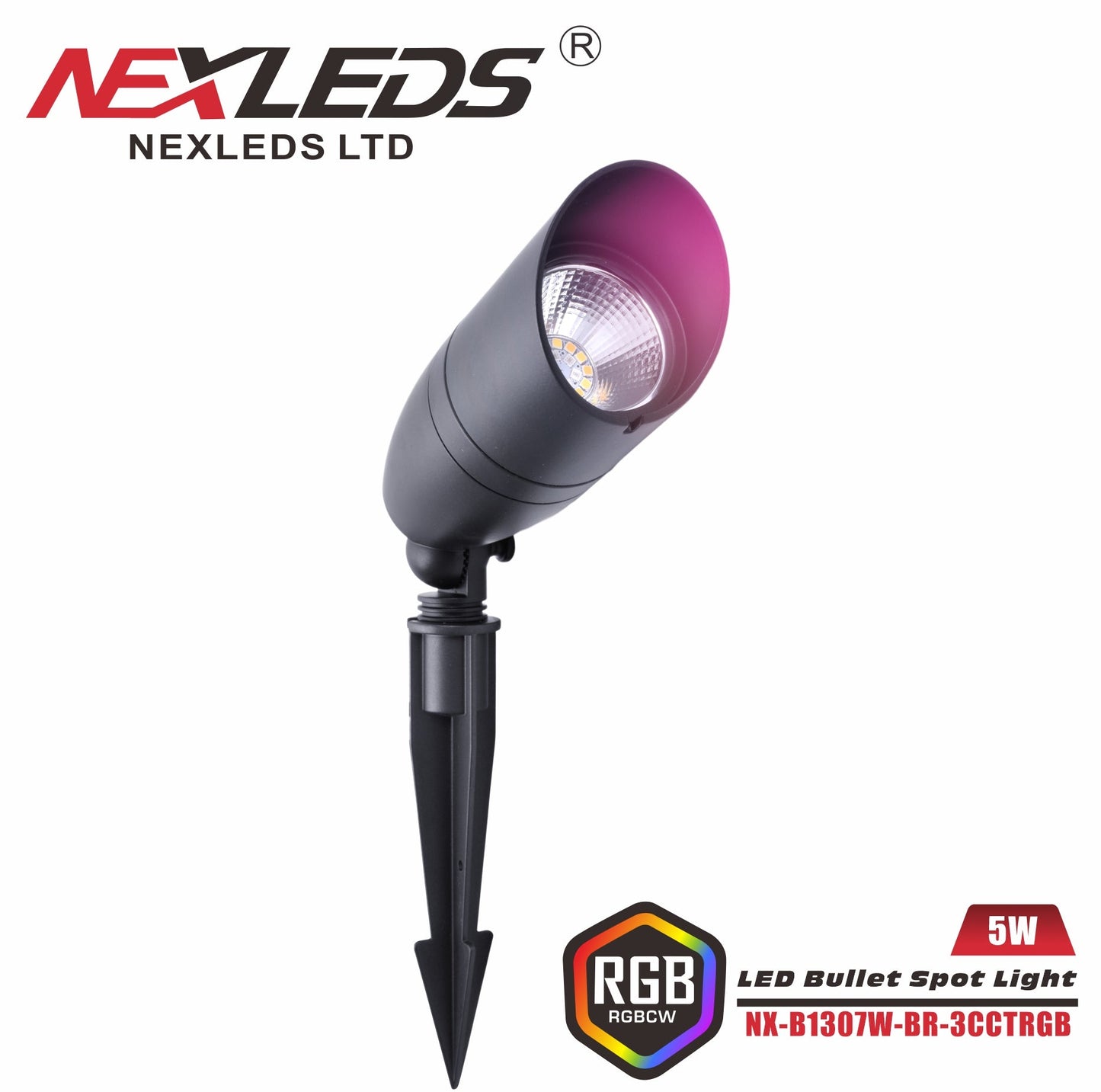 Nexled RGBCW LED Bullet Spot Light , 5W, 12-24V, 450lm, IP65 (ETL/FCC)