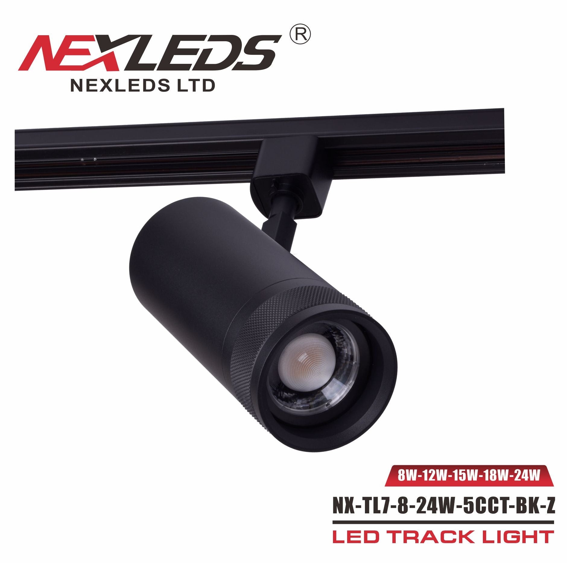 LED track light head, 8W-24W selectable, 5CCT, COB