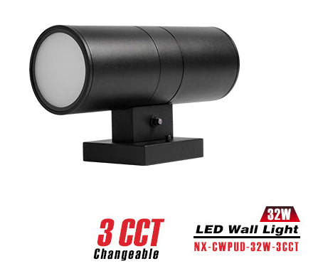 32W LED Wall Light with RGB & 3CCT Selectable-Up & Down Light-Photocell-Black
