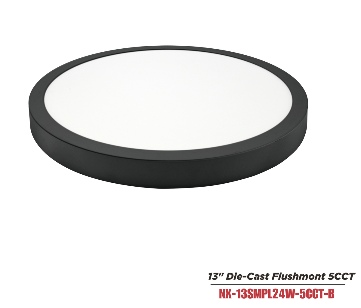 13 inch LED Die-Cast Flush Mount Panel Light, Black,CRI>90, NX-13SMPL24W-5CCT-B