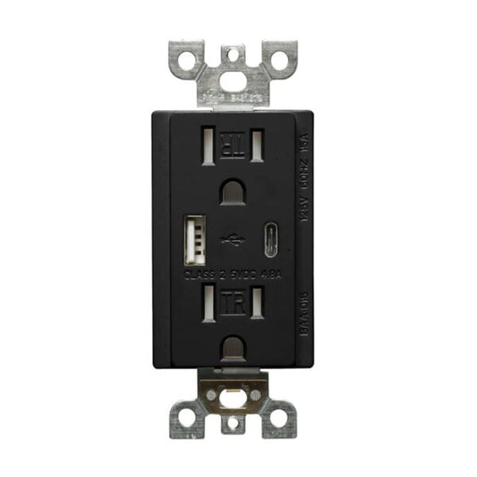 15A USB Receptacle Type A+C, Tamper-Resistant, 5V DC 4.8A