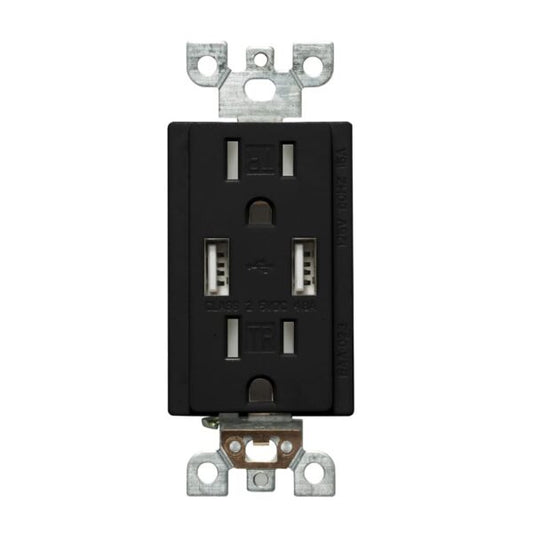 15A USB Receptacle ,Type A+A, Tamper-Resistant, 5V DC 4.0A