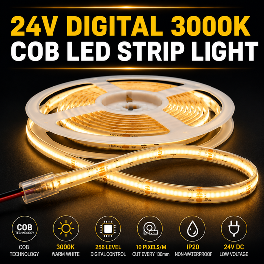 NEXLED DIGITAL 3000K LED COB Strip Light ,ADDRESSABLE,CHASE SERIES,13W/M, 24V, 5M Roll (UL Listed)