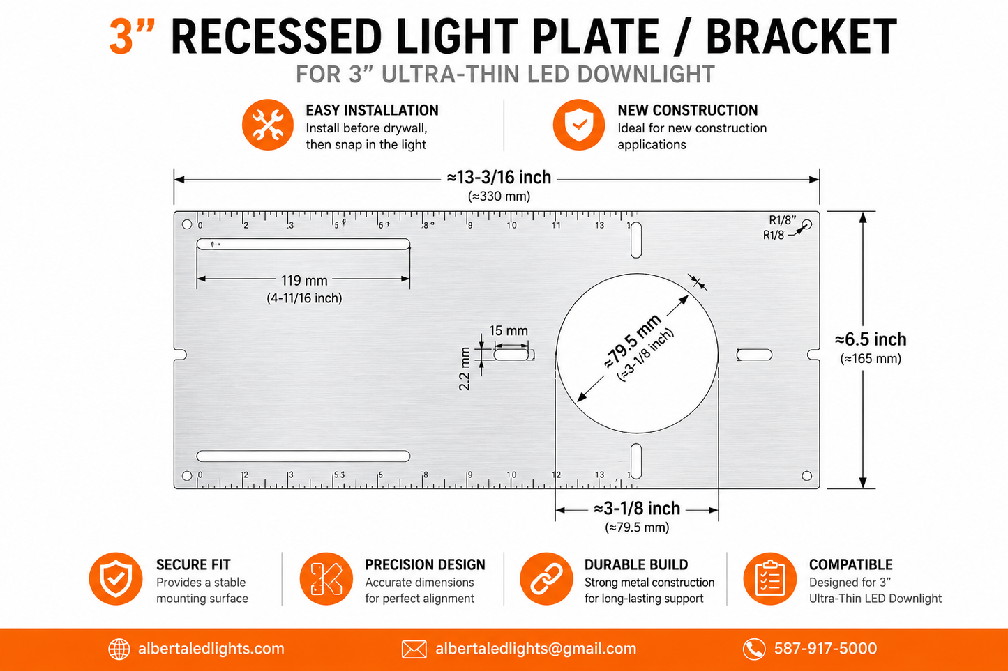 Votatec Mounting Plate for Recessed LED Pot Lights (2"–6") — Box of 25