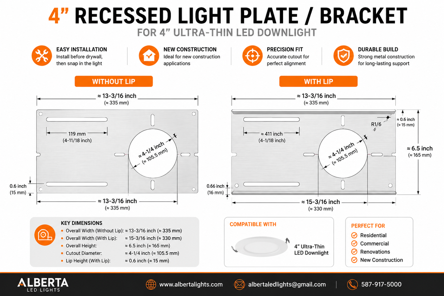 Votatec Mounting Plate for Recessed LED Pot Lights (2"–6") — Box of 25